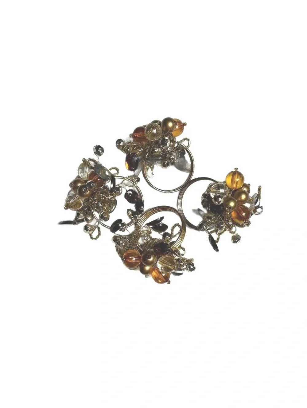 Vintage Cluster Bead Gold Tone Napkin Rings Set of Four